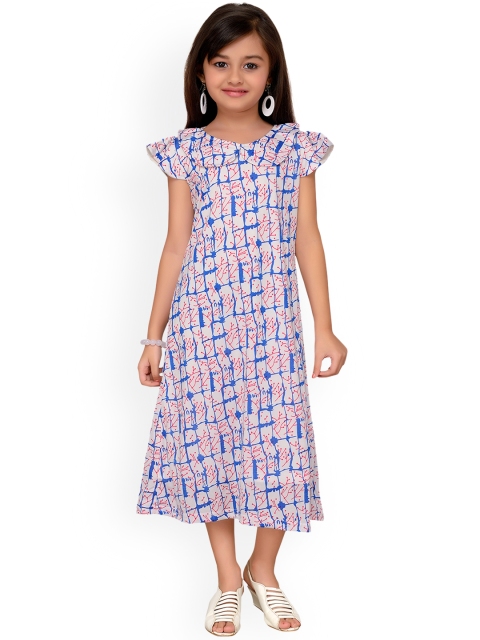 

Kidling Girls Blue Printed Fit and Flare Dress