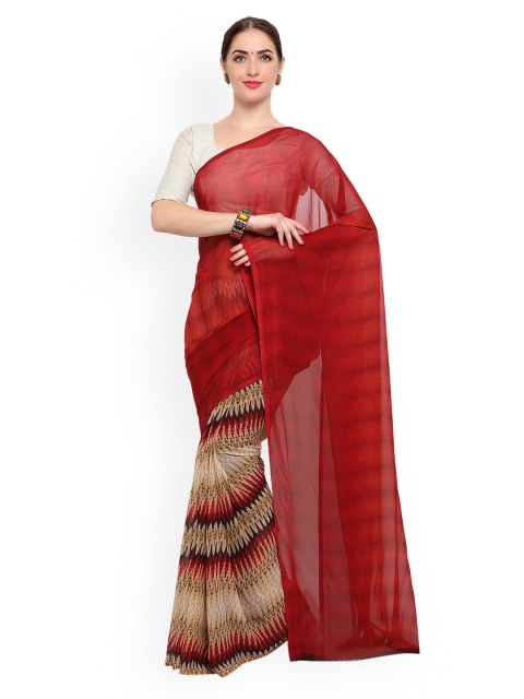 

Ligalz Red Printed Poly Georgette Saree