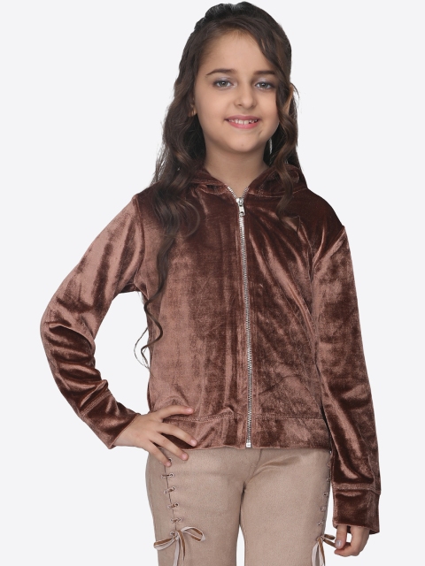 

CUTECUMBER Girls Brown Solid Hooded Sweatshirt