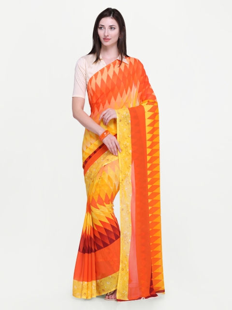 

Ligalz Orange & Yellow Poly Chiffon Printed Saree