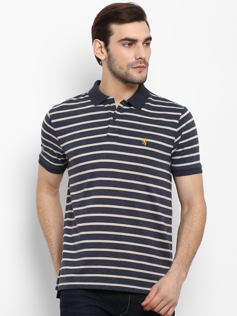 

Red Tape Men Blue Striped Polo Collar T-shirt