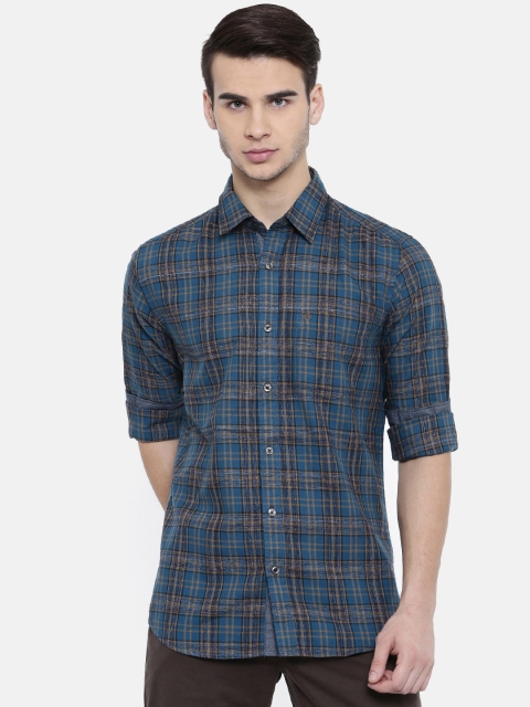 

Classic Polo Men Blue & Brown Slim Fit Checked Casual Shirt
