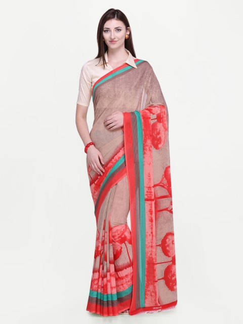 

Ligalz Red Printed Poly Chiffon Saree