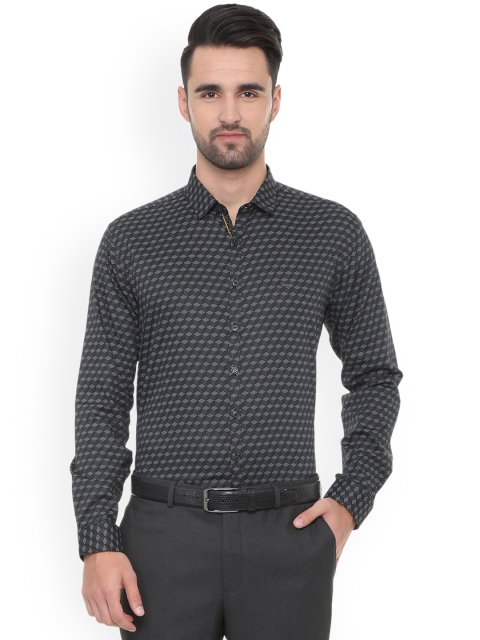 

V Dot Men Grey Slim Fit Printed Formal Shirt