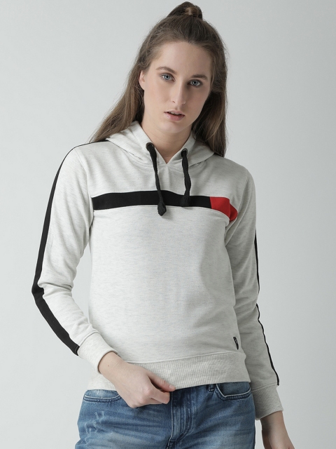

GRIFFEL Women Off-White Striped Hooded Sweatshirt