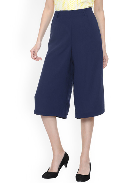 

Allen Solly Woman Navy Blue Regular Fit Solid Culottes