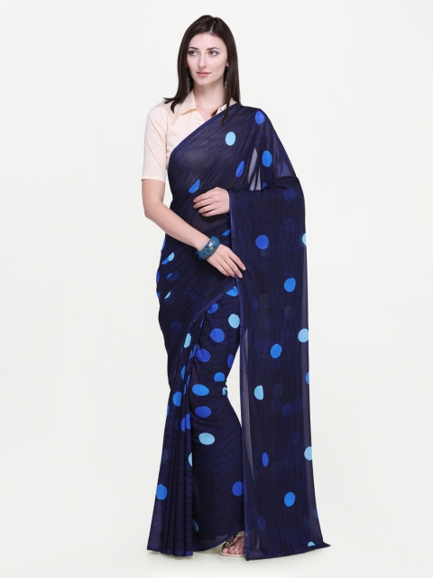 

Ligalz Blue Printed Poly Georgette Saree