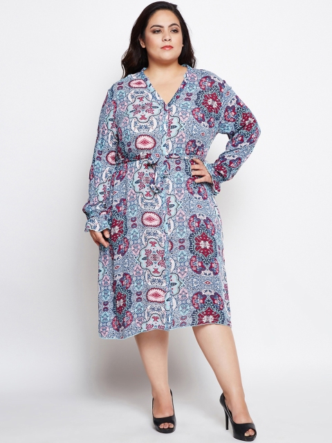 

Oxolloxo Women Blue Printed Shirt Dress