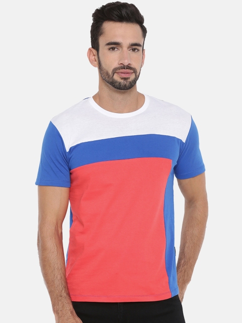 

Braveo Men White Colourblocked Round Neck Slim Fit T-shirt