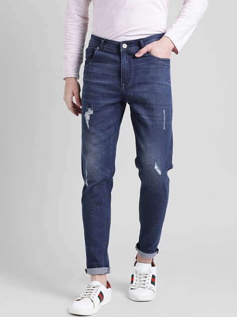 

REALM Men Blue Skinny Fit Mid-Rise Low Distress Stretchable Jeans