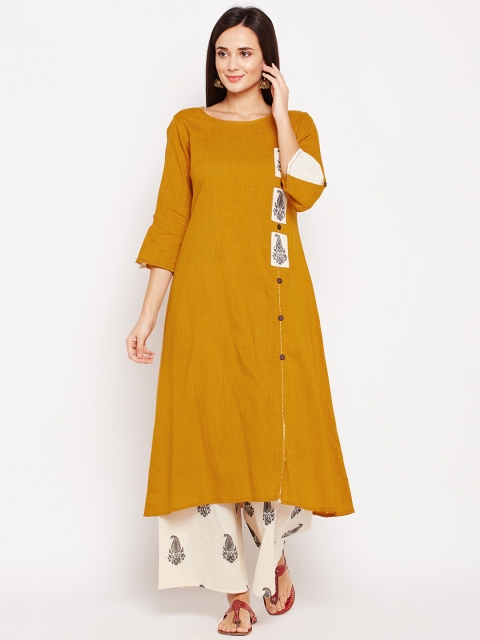 

Be Indi Women Mustard Solid Pure Cotton A-Line Kurti