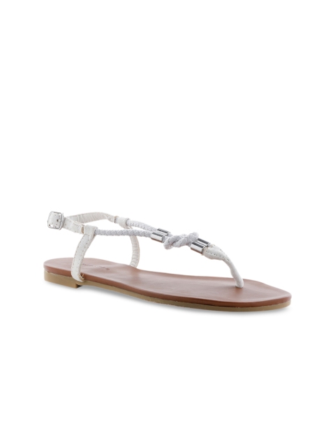 

London Rag Women White Solid Synthetic T-Strap Flats