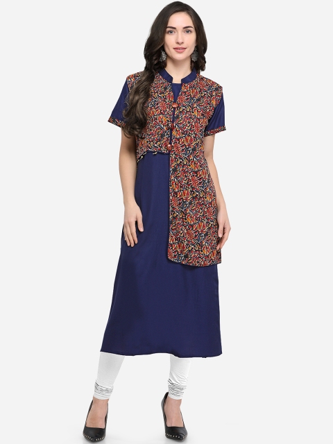 

Stylee LIFESTYLE Women Navy Blue & Rust Solid A-Line Kurta