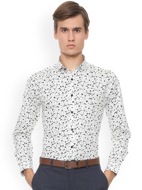 

V Dot Men White Slim Fit Printed Formal Shirt