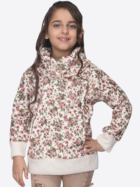 

CUTECUMBER Girls Cream-Coloured & Brown Printed Pullover