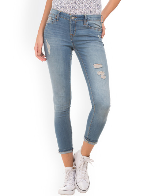 

Aeropostale Women Blue Skinny Fit Low-Rise Low Distress Stretchable Jeans