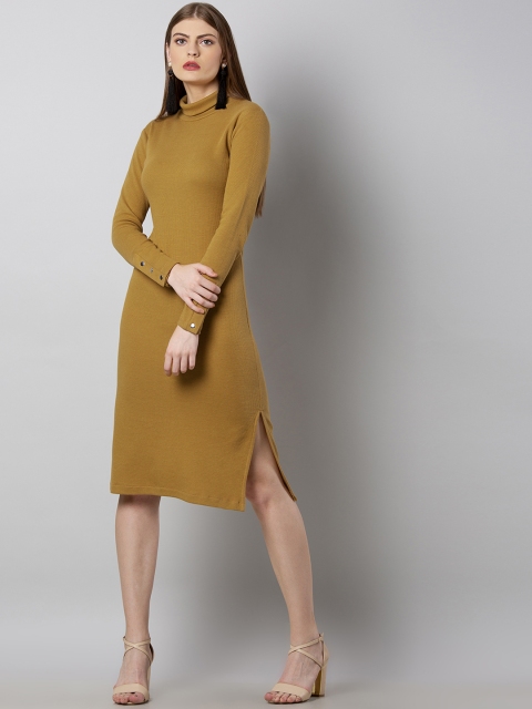 

FabAlley Women Mustard Brown Solid T-shirt Dress