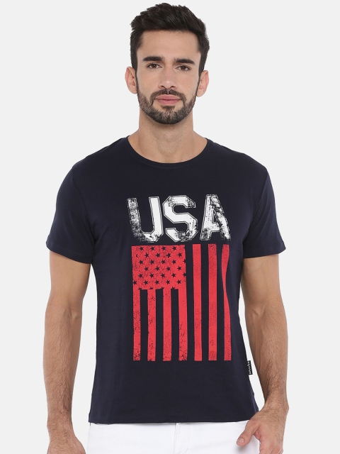 

Braveo Men Navy Blue & Red Printed Round Neck T-shirt
