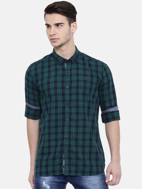 

Classic Polo Men Blue & Green Slim Fit Checked Casual Shirt