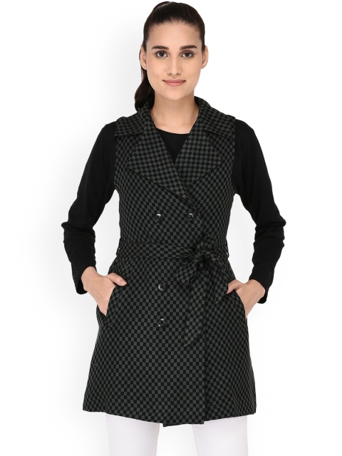 

Owncraft Women Black & Grey Checked Woollen Double-Breasted Overcoat