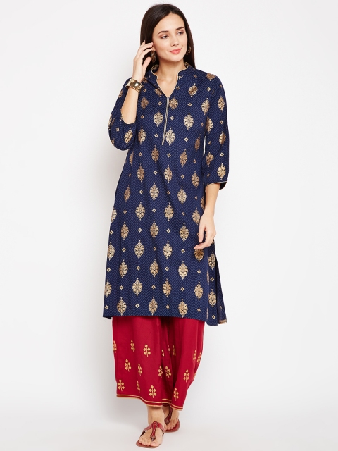 

Be Indi Women Navy-Blue Printed Straight Kurti