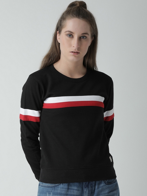 

GRIFFEL Women Black Striped Sweatshirt