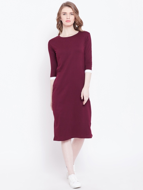 

The Dry State Women Burgundy Solid T-shirt Dress