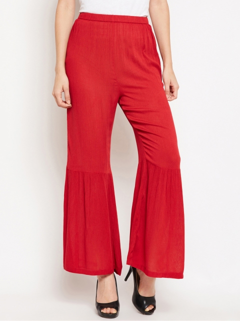 

Oxolloxo Women Red Regular Fit Solid Bootcut Trousers