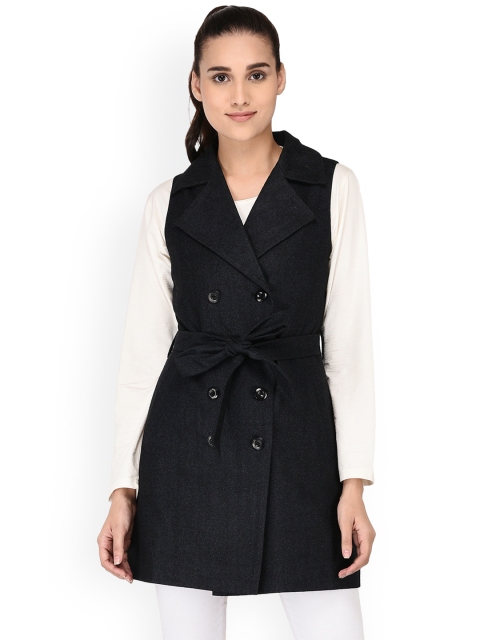 

Owncraft Women Charcoal-Grey Solid Woollen Double-Breasted Overcoat