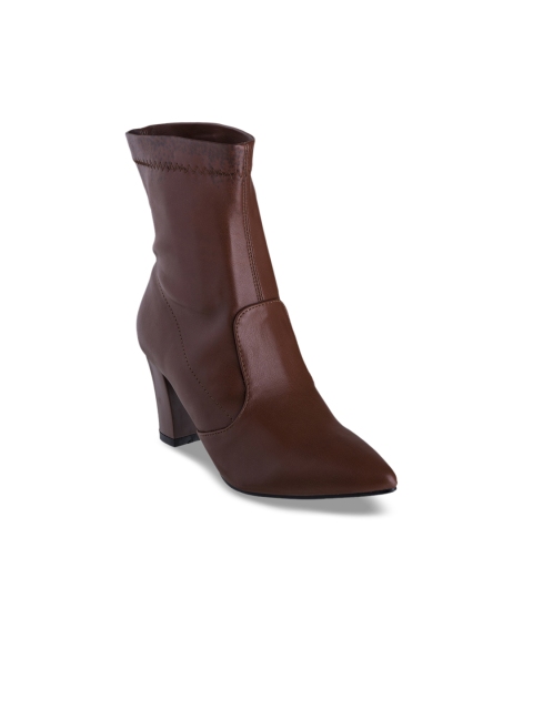 

SHUZ TOUCH Women Brown Solid Heeled Boots