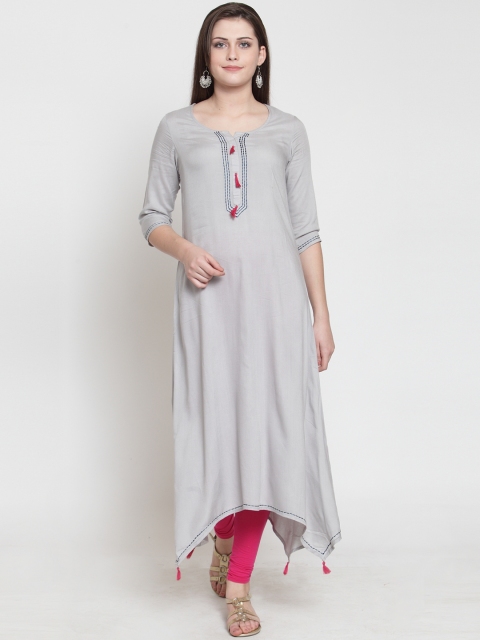 

Laabha Women Grey Solid A-Line Asymmetric Kurta