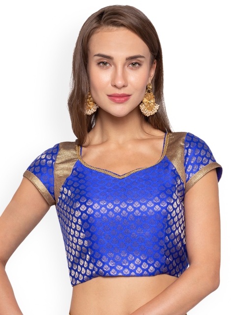 

Just B Women Blue & Gold-Coloured Jacquard Padded Saree Blouse