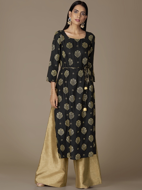 

INDYA Women Black Printed A-Line Kurta