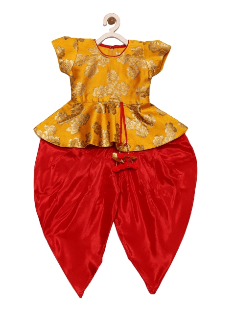 

BownBee Girls Yellow & Red Printed Kurta with Dhoti Pants