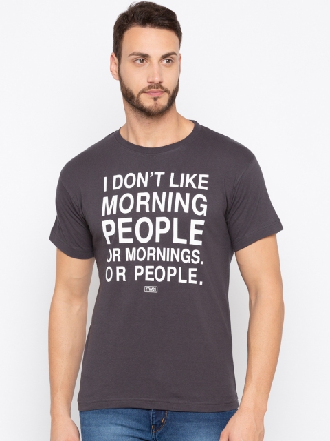 

Globus Men Charcoal Grey Printed Round Neck Slim Fit T-shirt