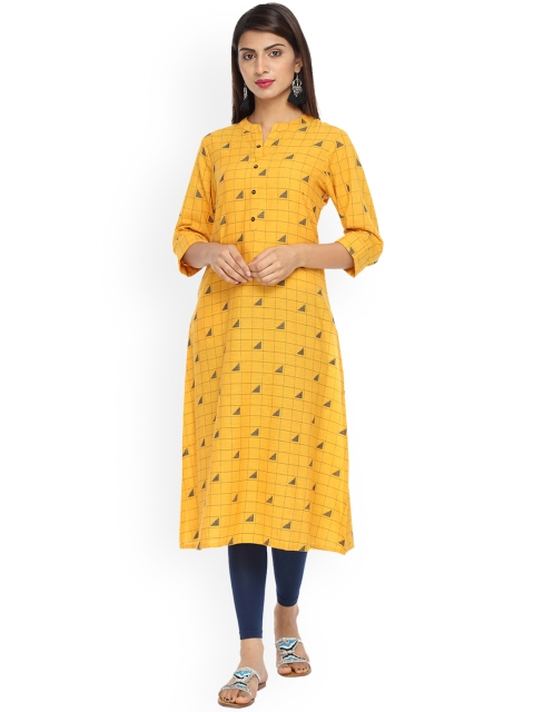 

Alena Women Mustard Yellow Printed Straight Kurta