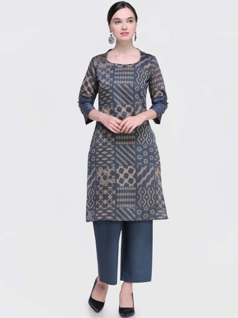 

Inddus Grey & Blue Woven Design Unstitched Dress Material