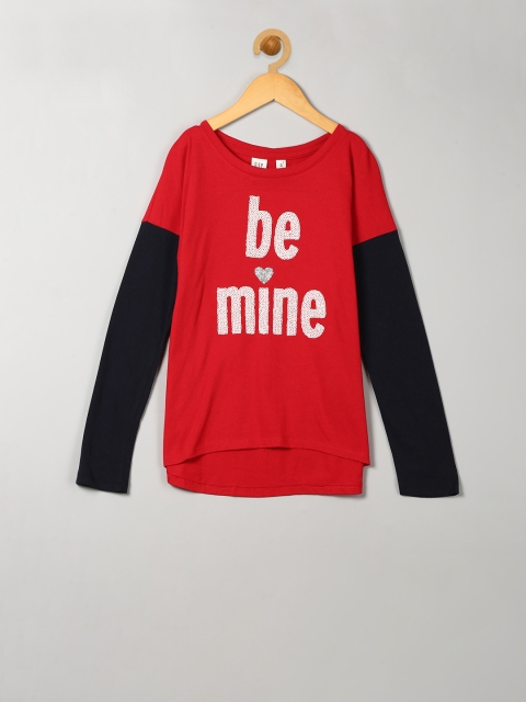 GAP Girls Red Self Design Round Neck T-shirt