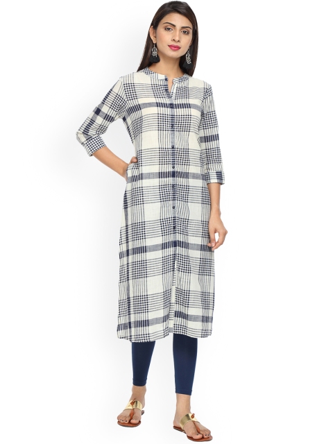 

Alena Women Navy Blue & White Checked Straight Kurta