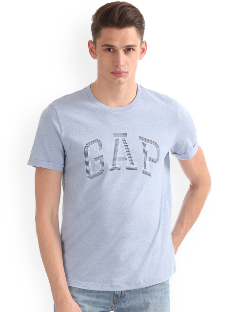GAP Men Blue Embroidered Round Neck T-shirt