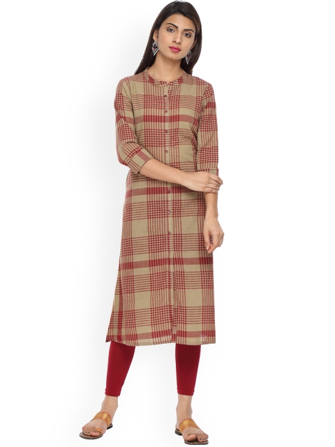 

Alena Women Maroon & Brown Checked Straight Kurta