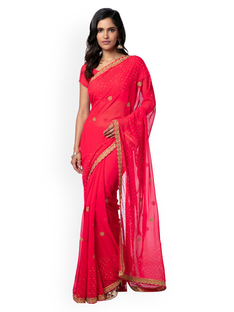 

Soch Pink Embellished Poly Georgette Saree