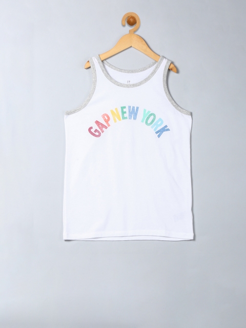 

GAP Boys White Printed Round Neck T-shirt