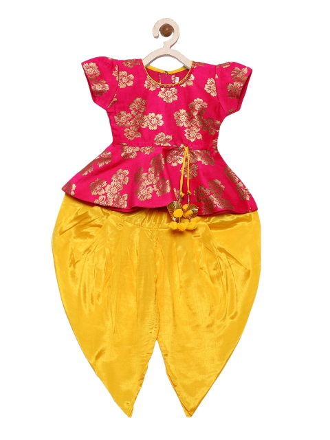

BownBee Girls Pink & Yellow Printed Kurta with Dhoti Pants