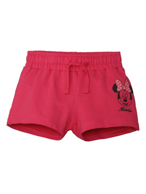 

Kids Ville Girls Pink Regular Fit Solid Shorts With Mickey & Friends Print Detail