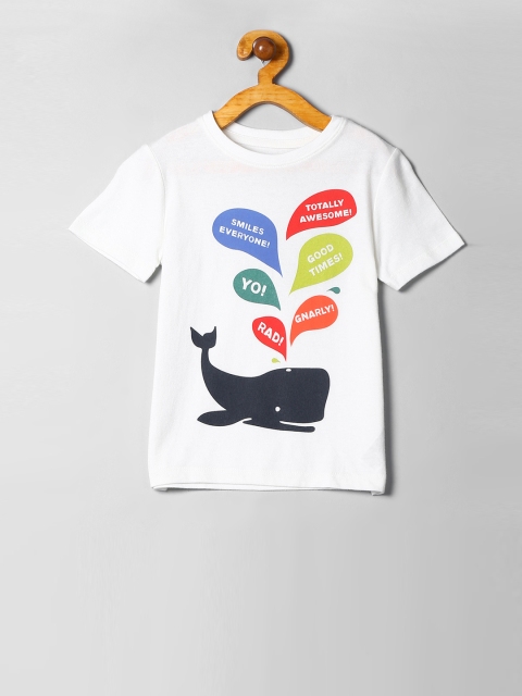 

GAP Boys White Printed Round Neck T-shirt