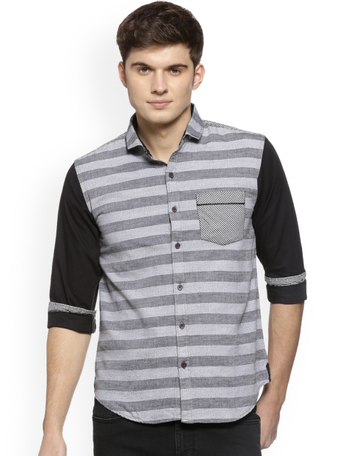 

Campus Sutra Men Grey Regular Fit Striped Casual Shirt