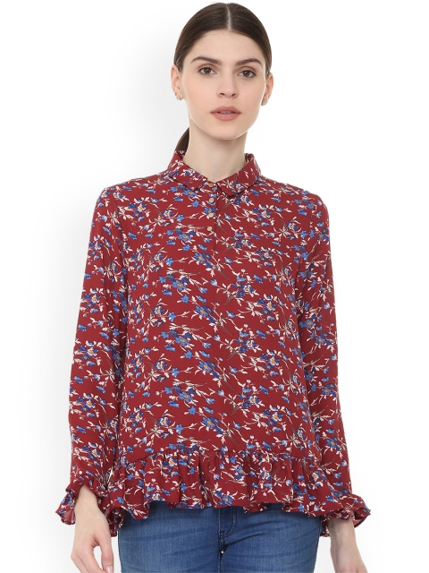 

Van Heusen Woman Maroon & Blue Printed Peplum Top