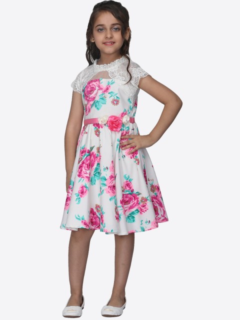 

CUTECUMBER Girls Off-White Printed Fit and Flare Dress