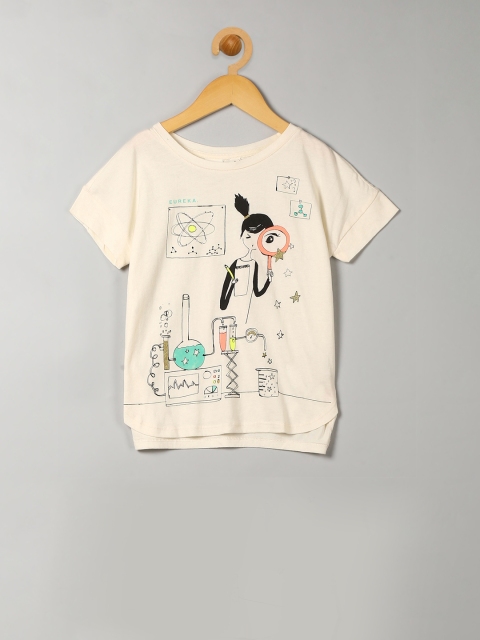 

GAP Girls Off-White Printed Round Neck T-shirt